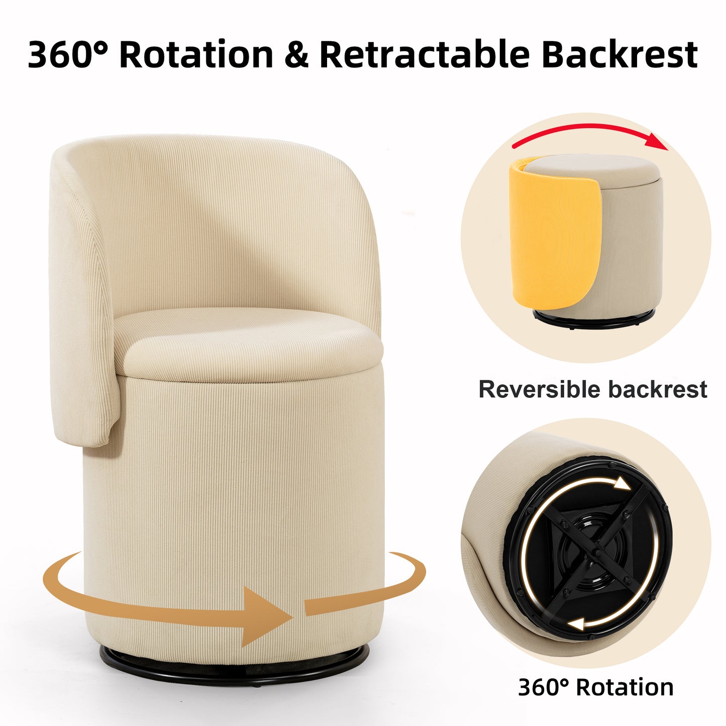 Stylish Upholstered Barrel Chair 360 Swivel Vanity Stool For Bedroom