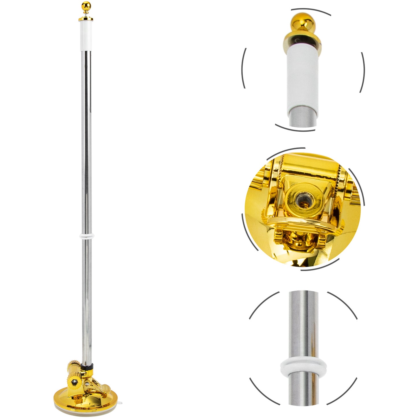 Car Flag Pole Holder with Large Gold Suction Cup - Vehicle Window Mount