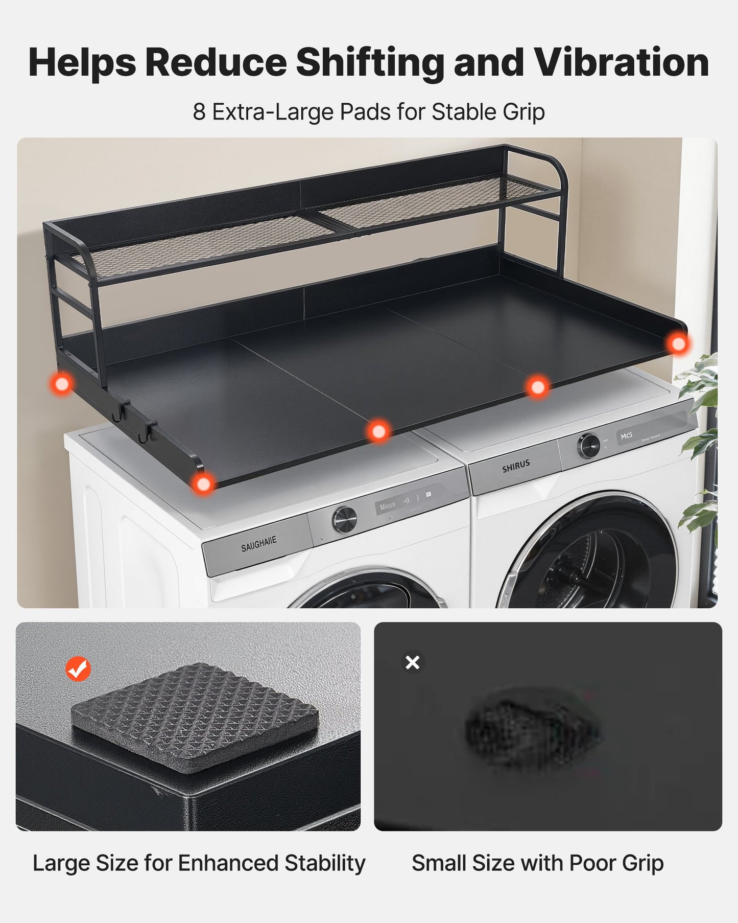 Wooden Washer Dryer Countertop with Shelf and Hooks - 54 x 27.5 in Laundry Storage