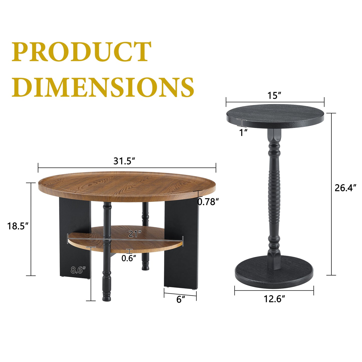 2-Piece Round Coffee Table & Side Set, PVC Vacuum Forming, 31.5 With