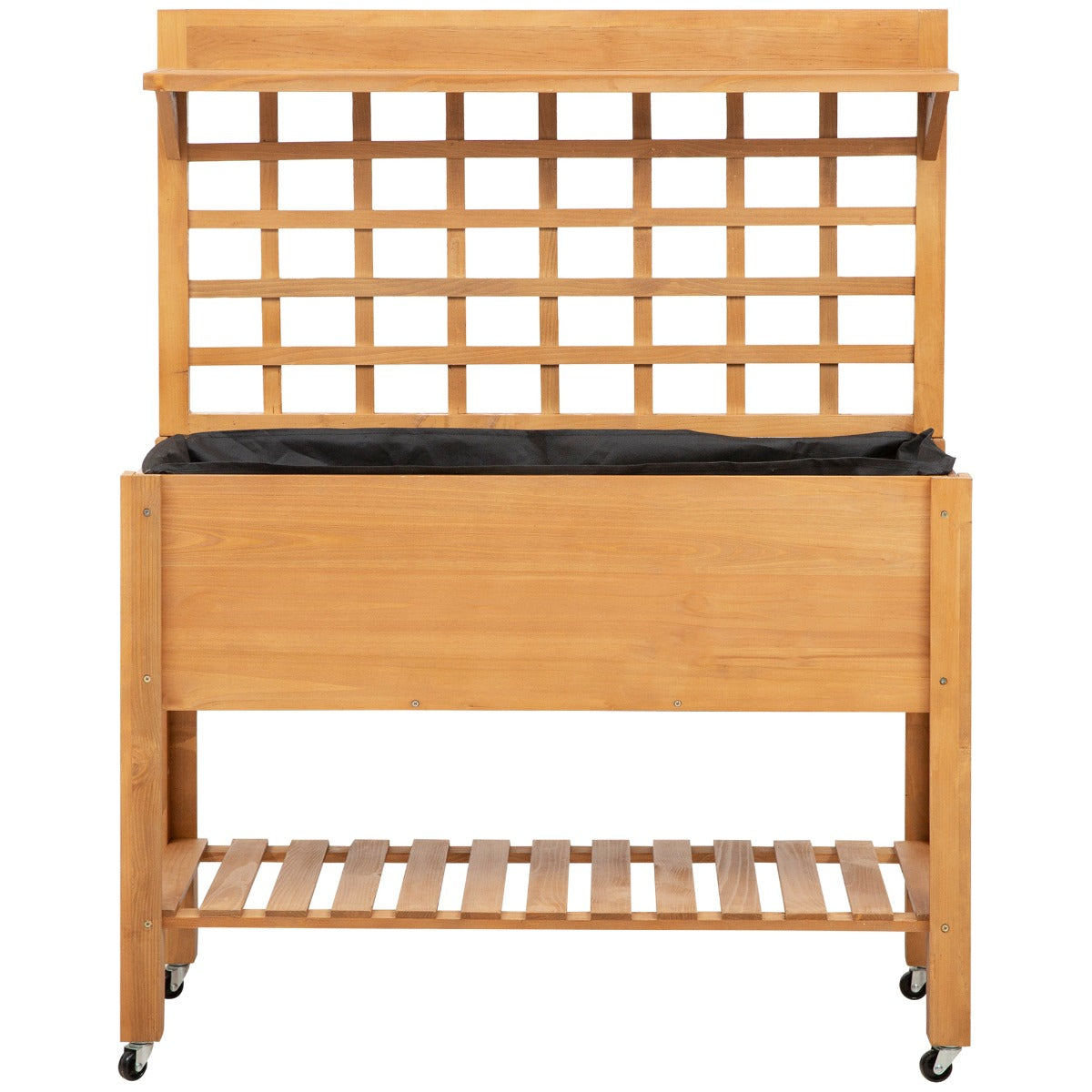 Elevated Wooden Garden Bed with Shelf and Wheels - Outdoor Herb Planter 41x18x53 Inches