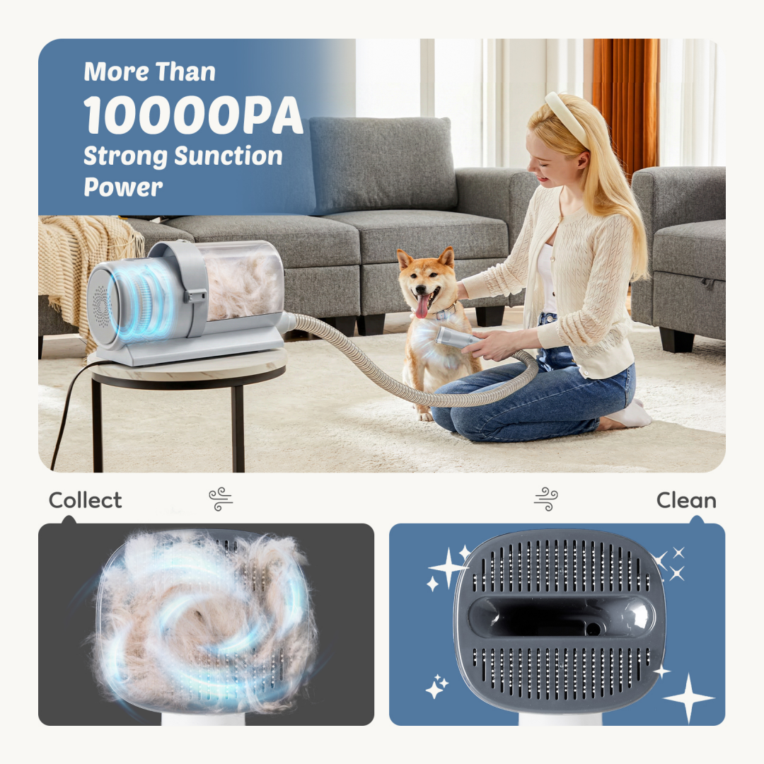 Cordless Pet Hair Clippers with 2.5L Dust Cup & 3 Suction Modes for Grooming