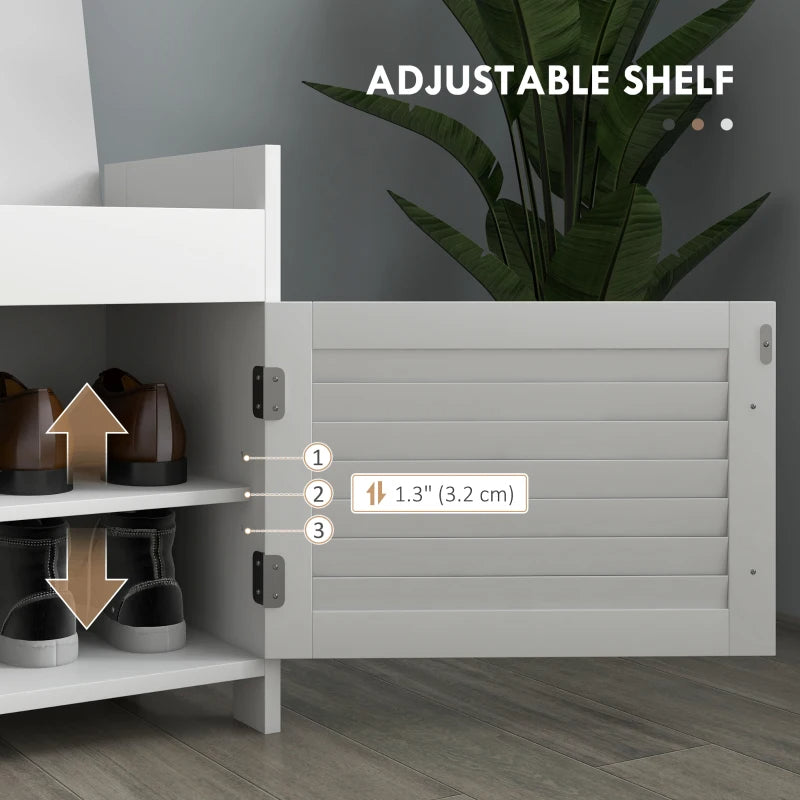 Shoe Storage Bench with Cushion and Hidden Compartments - White Entryway Organizer