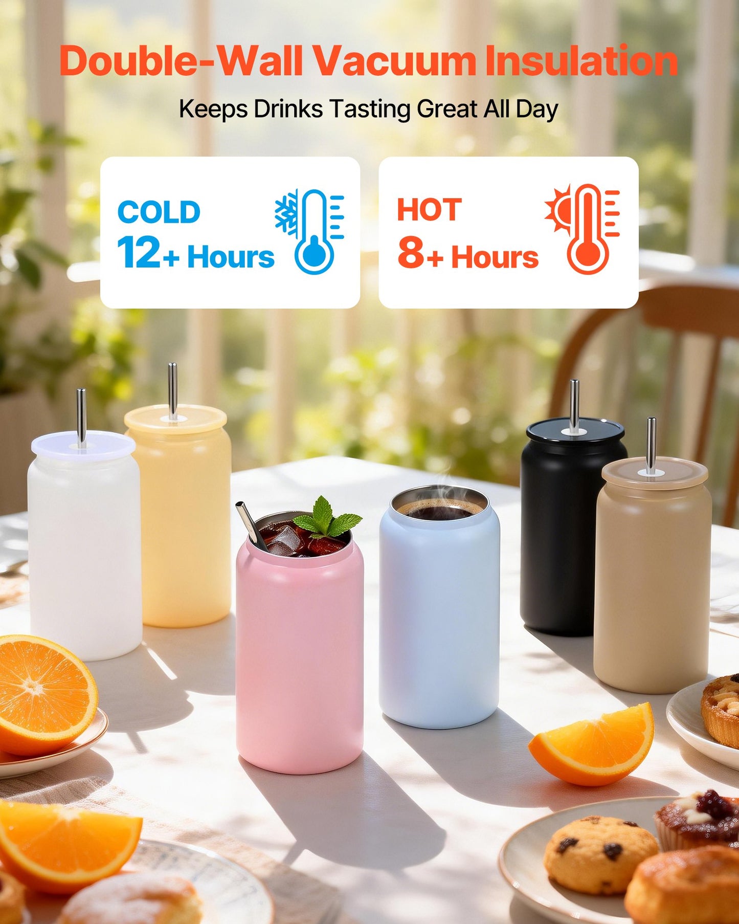 16oz Sublimation Tumblers Bulk Pack - Double Wall Stainless Steel with Lids & Straws, Multi-Color, DIY Customization