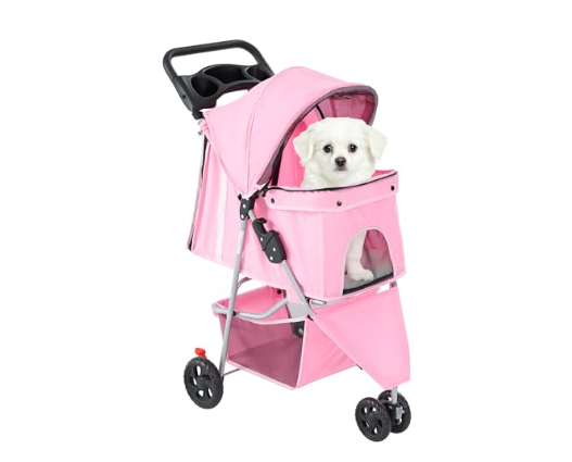 Pet Stroller for Small to Medium Pets - Foldable & Lightweight - Pink
