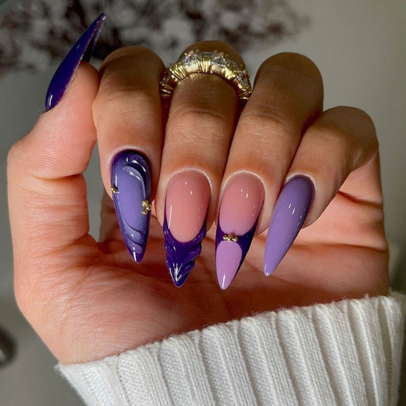 French-Style 3D Drip Gel Artificial Nail Tips with Adhesive Backing - Long, Teardrop, Almond Shape, FT133