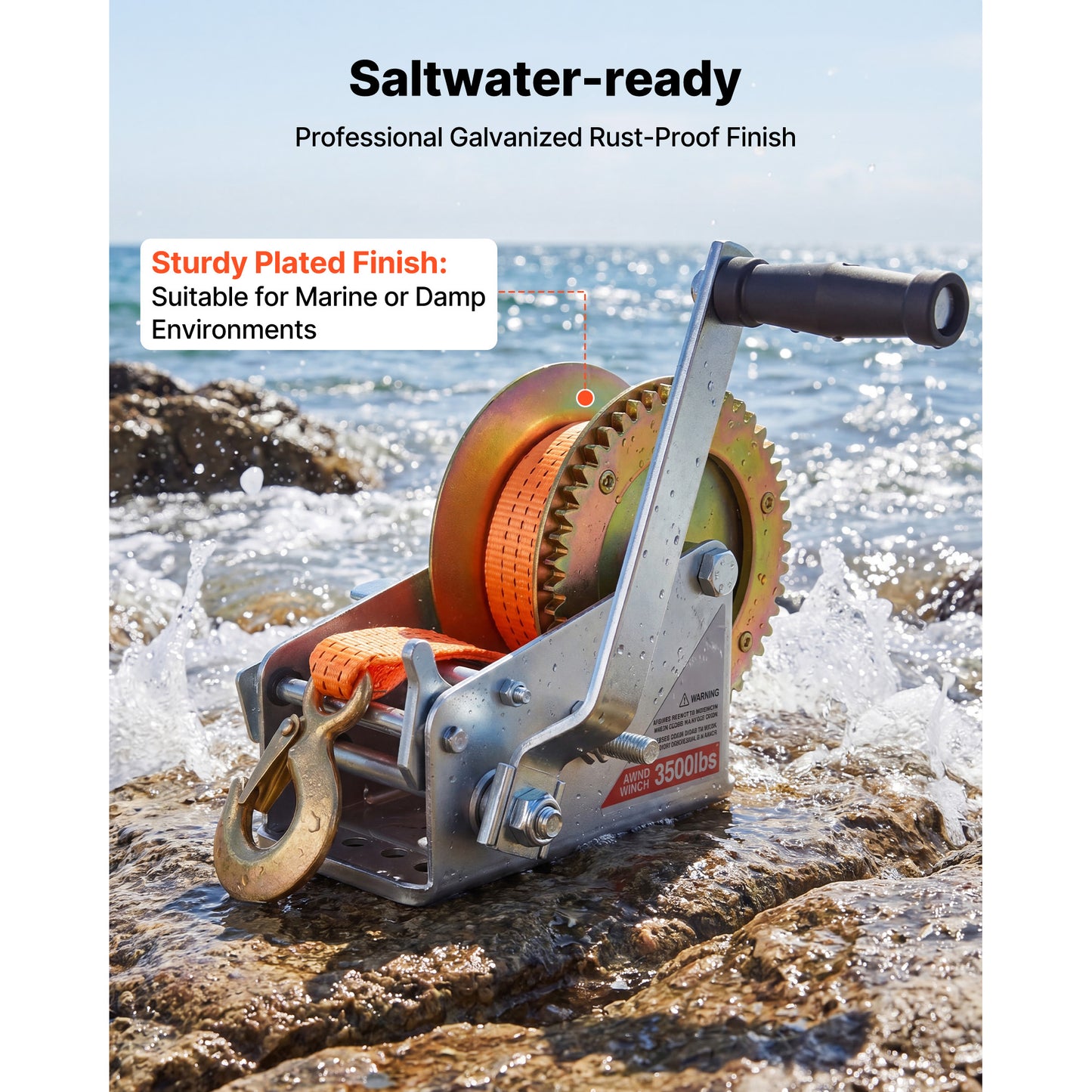 Heavy Duty Hand Winch with 20ft Polyester Strap - Portable Boat Trailer Towing