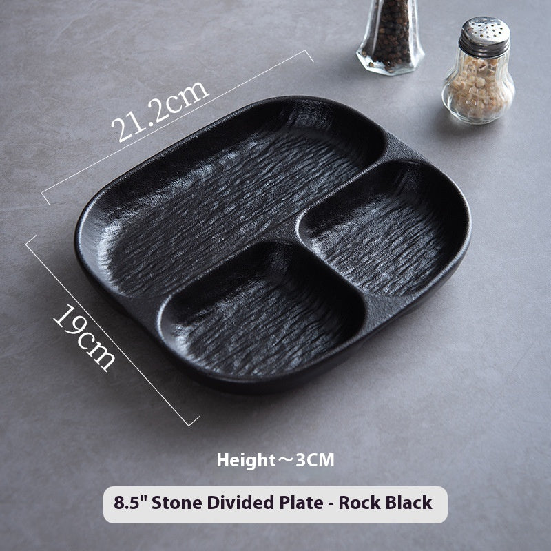 Porcelain Divided Plate for Weight Loss, 8.5 Inch Square Breakfast Dish for Fat Reduction