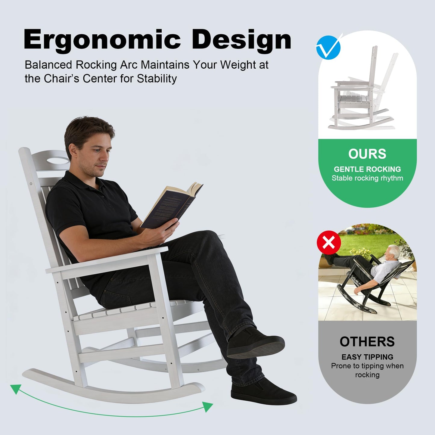 Outdoor Rocking Chair Set of 2 - Oversized HDPE Patio Rockers