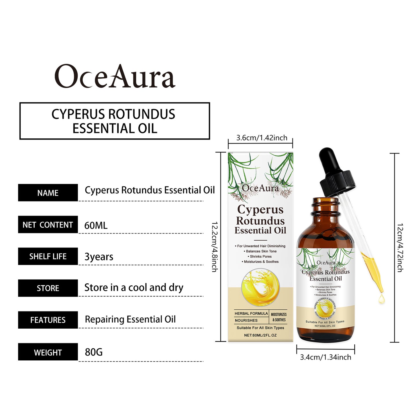 Herbal Hair Removal Oil 60ml - Gentle Skin Care & Balance