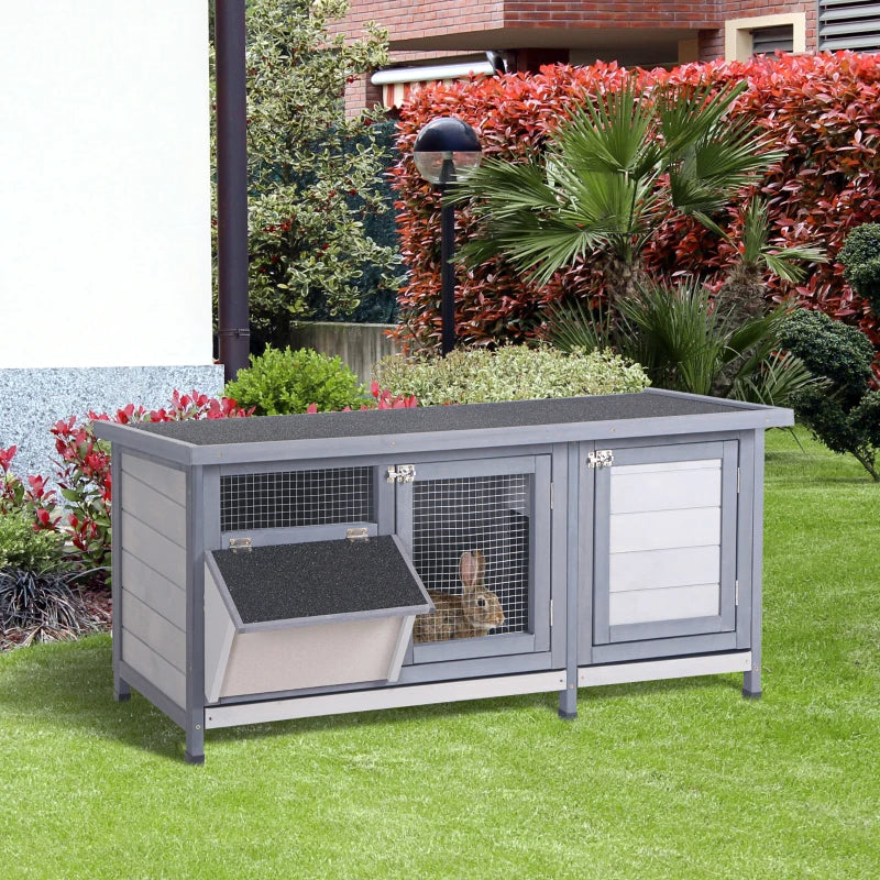 Wooden Rabbit Hutch with Waterproof Roof & Feeding Trough for Small Animals
