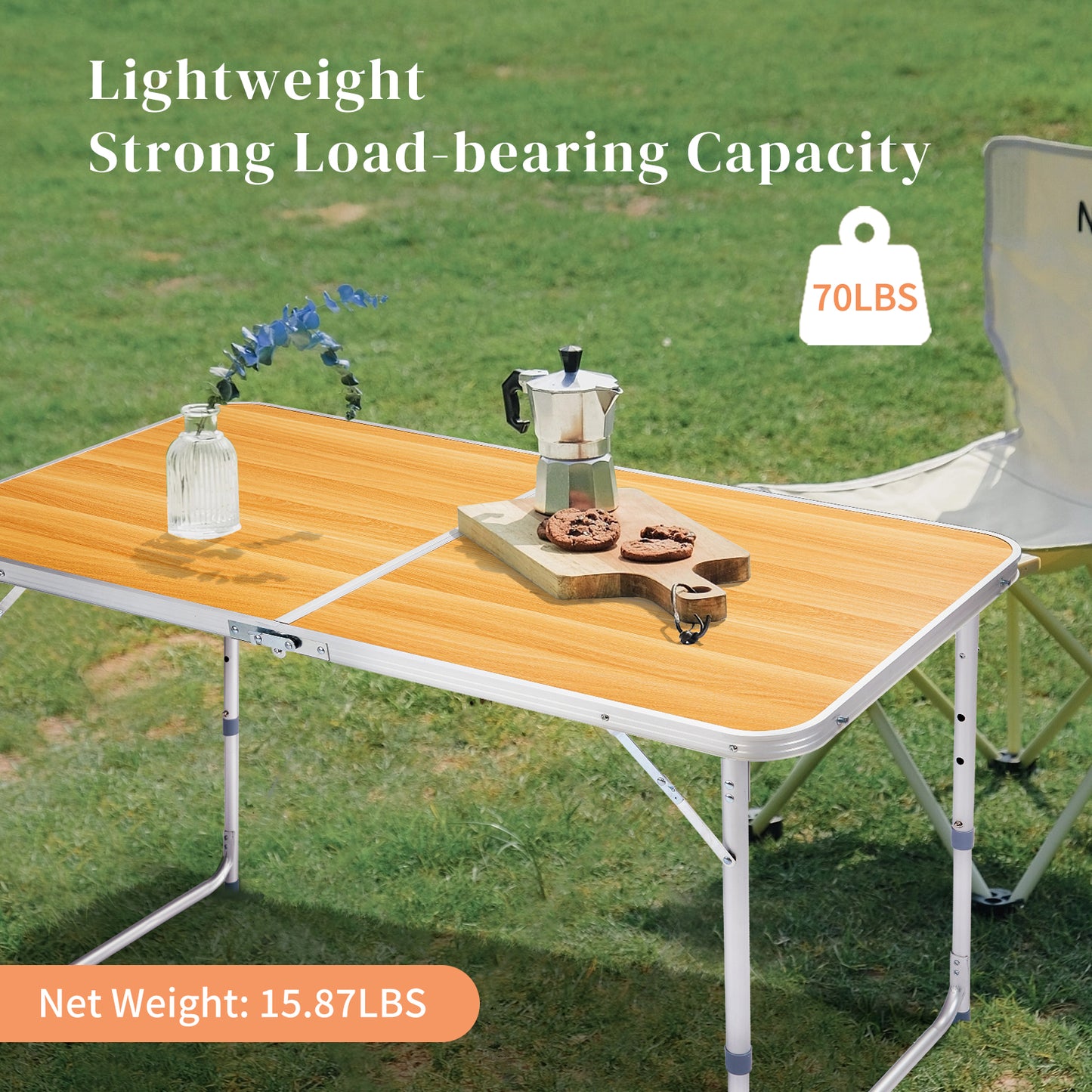 4ft Portable Folding Table - Wood Grain Outdoor Dining Table