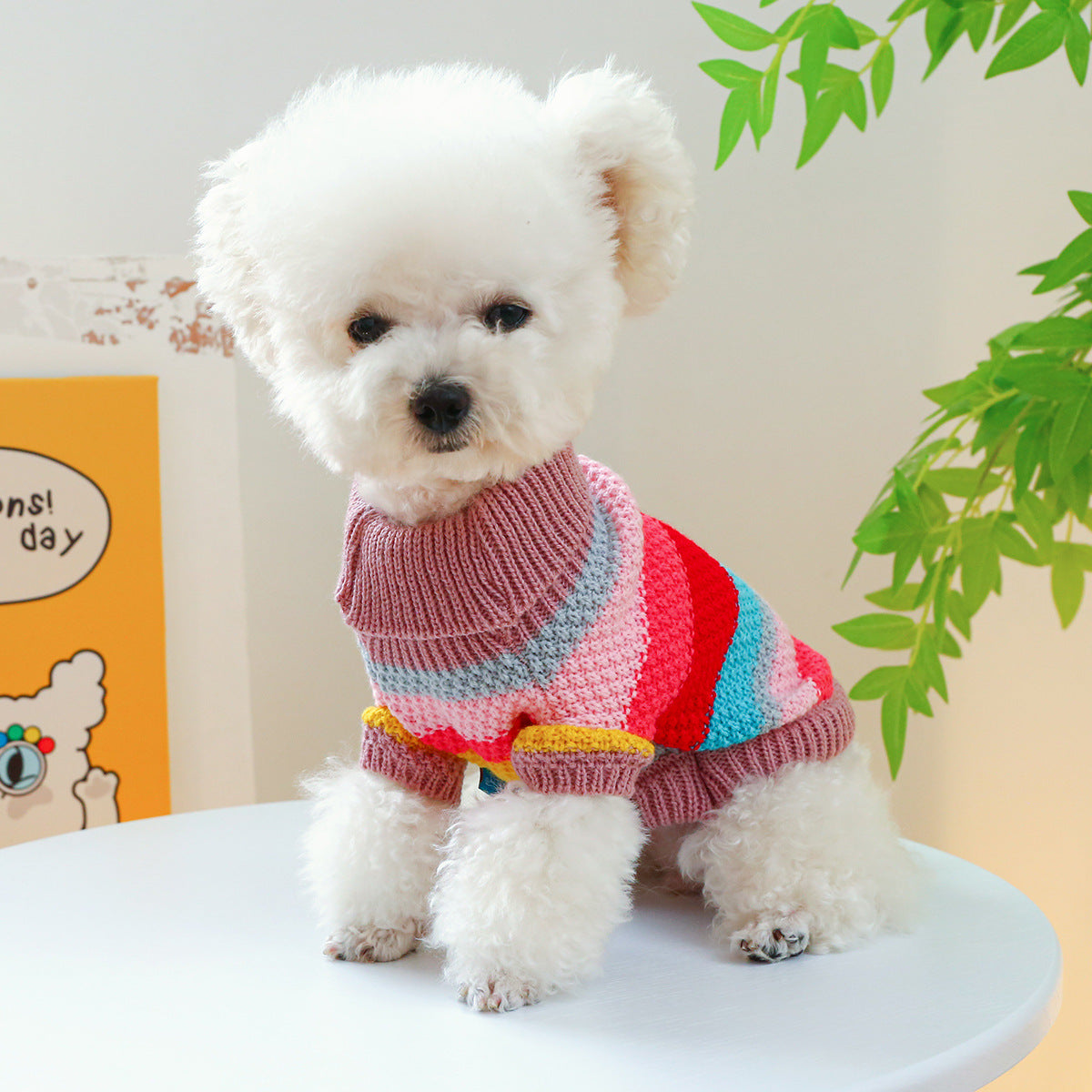 Colorful Pet Sweater with Stripes - Comfortable Acrylic Pet Clothing