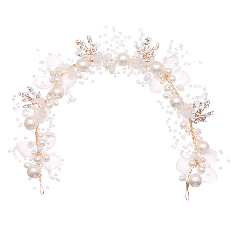 Children's Pearl Flower Headdress with Gold Leaf for Kids