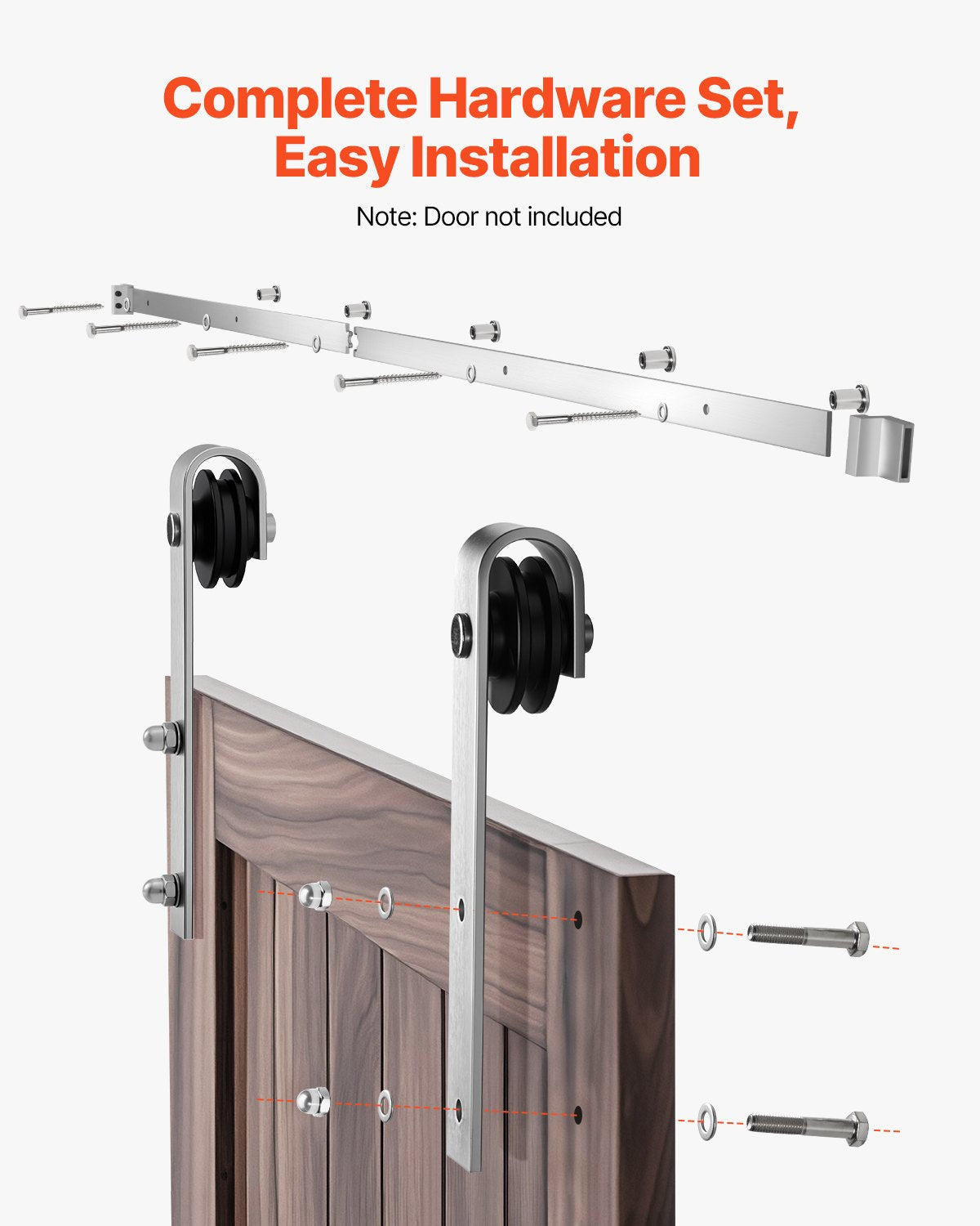 6FT Sliding Barn Door Hardware Kit - Silver, Easy Install, Durable Steel