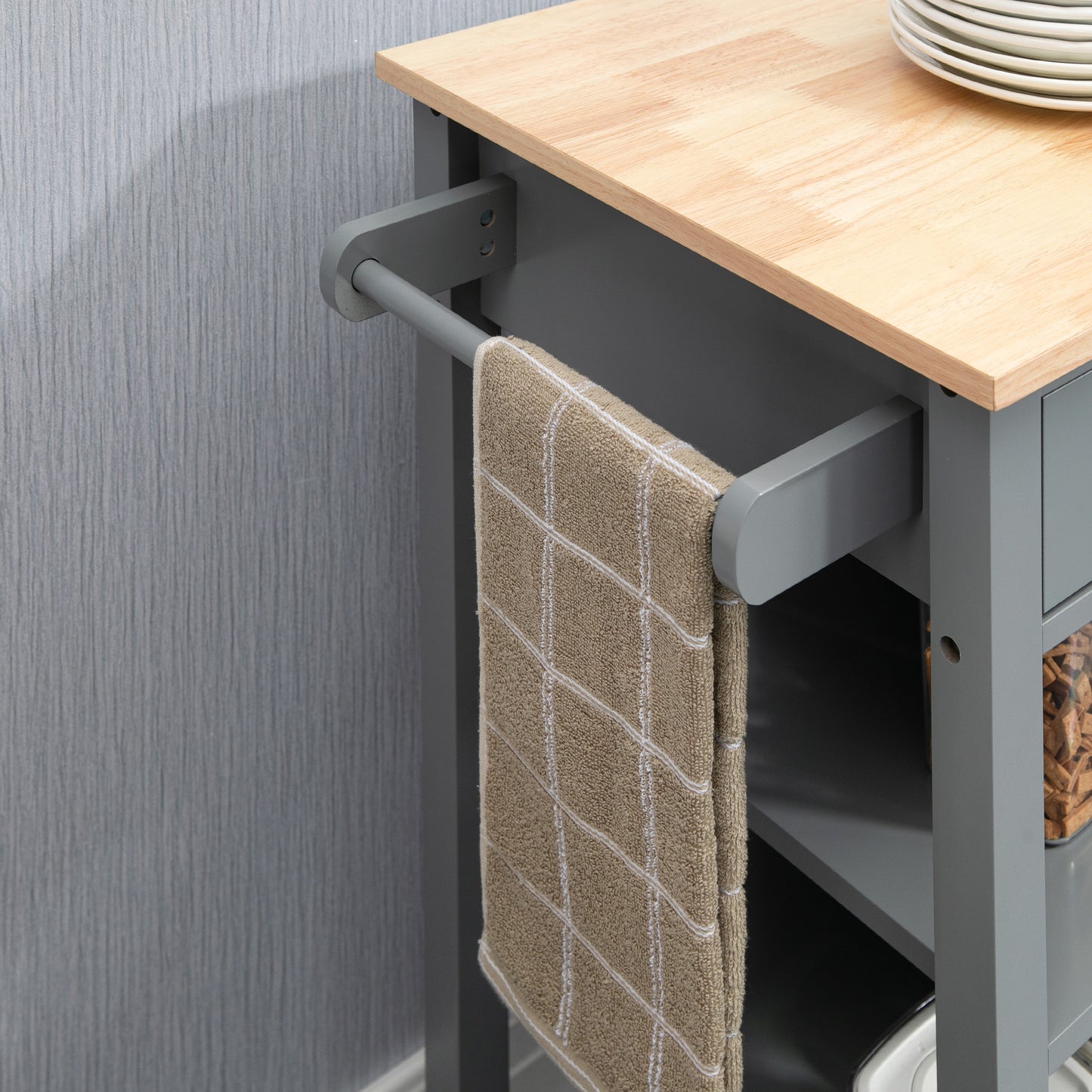 Rolling Kitchen Island Cart with Storage Shelf - Gray
