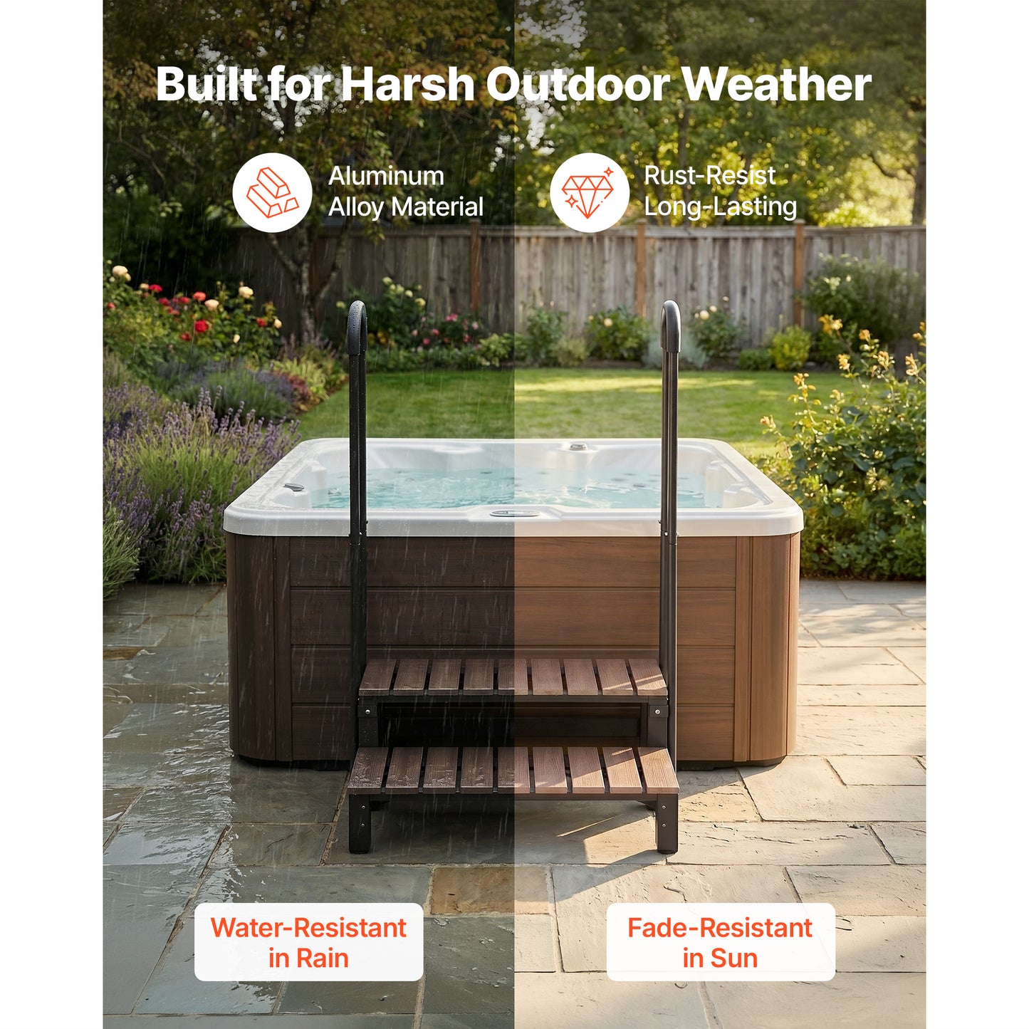 Pool Steps with Handrail - 2-Step Spa Ladder for Above-Ground Pools, RV, Patio, Deck