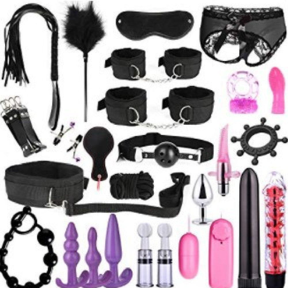 Adult Nylon Mouth Plug Set with Vibrating Rod and Finger Sleeve - Black