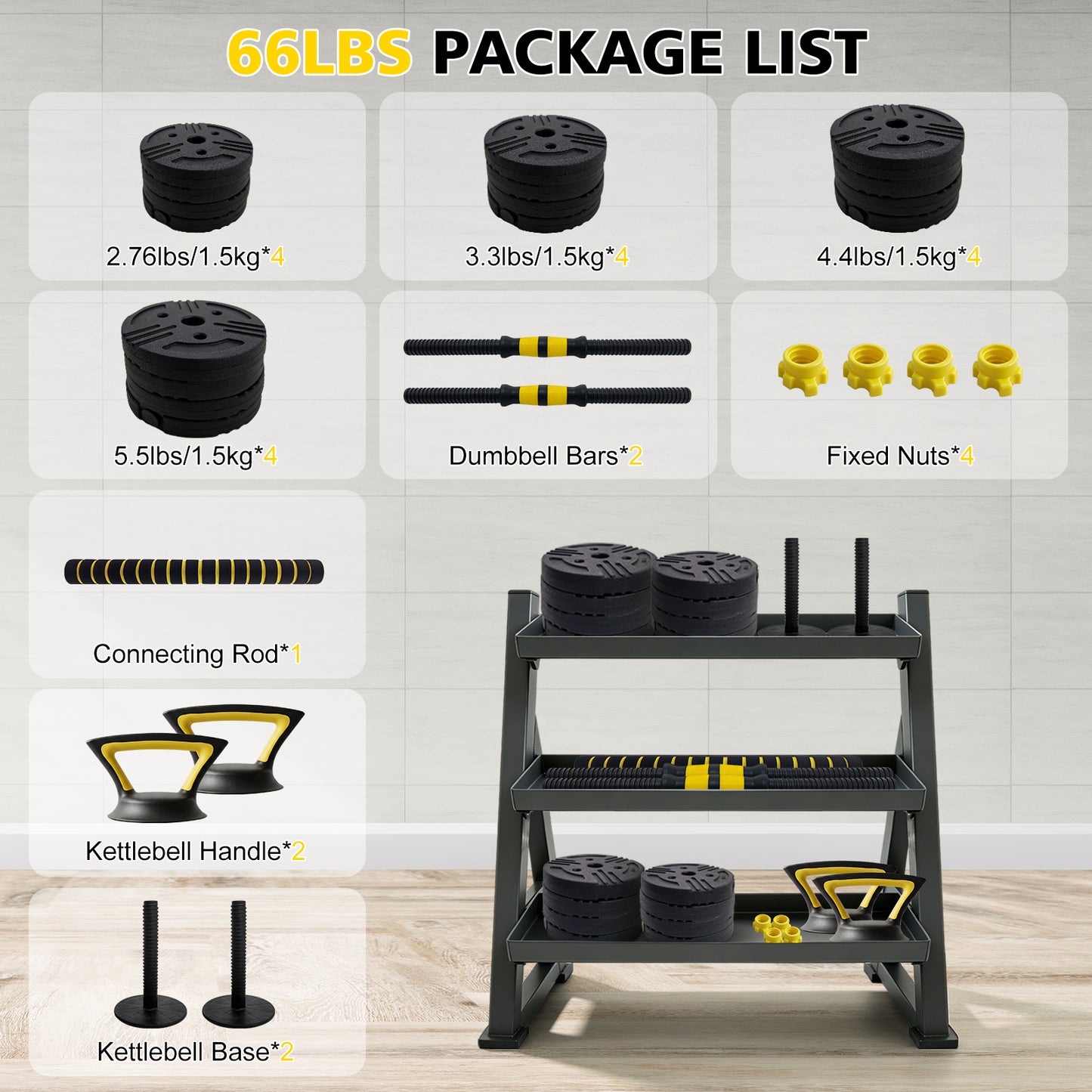 66 lbs Adjustable Dumbbell Set - 5-in-1 Fitness Weights