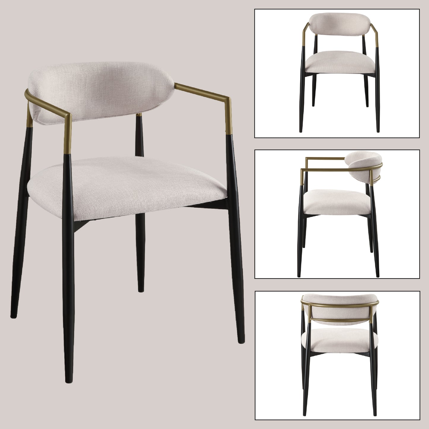 Beige Linen & Black Finish Side Chair Set of 2