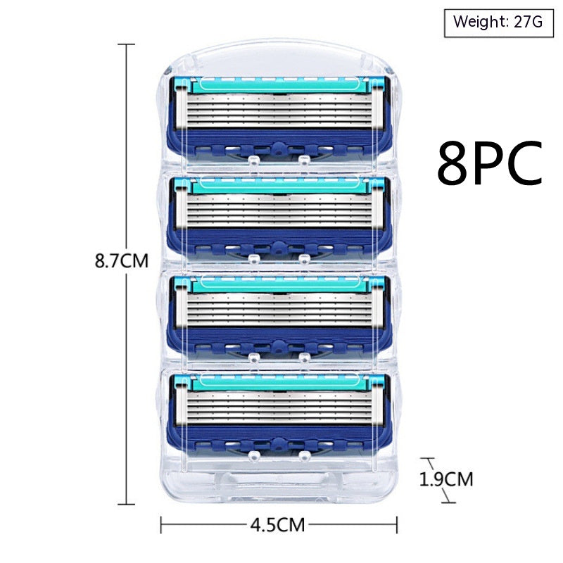 Men's Five-Layer Razor Head for Shaving - Blue, Pack of 1/2/8