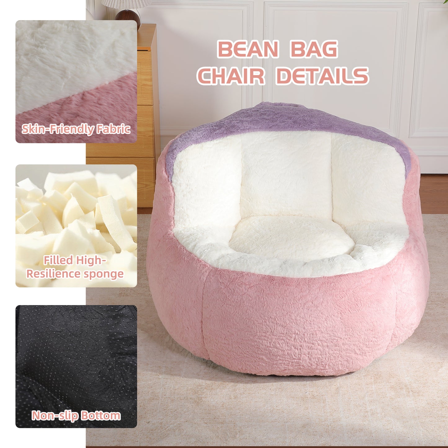 Oversized Multicolor Faux Fur Bean Bag Chair - Large Lounger Sofa