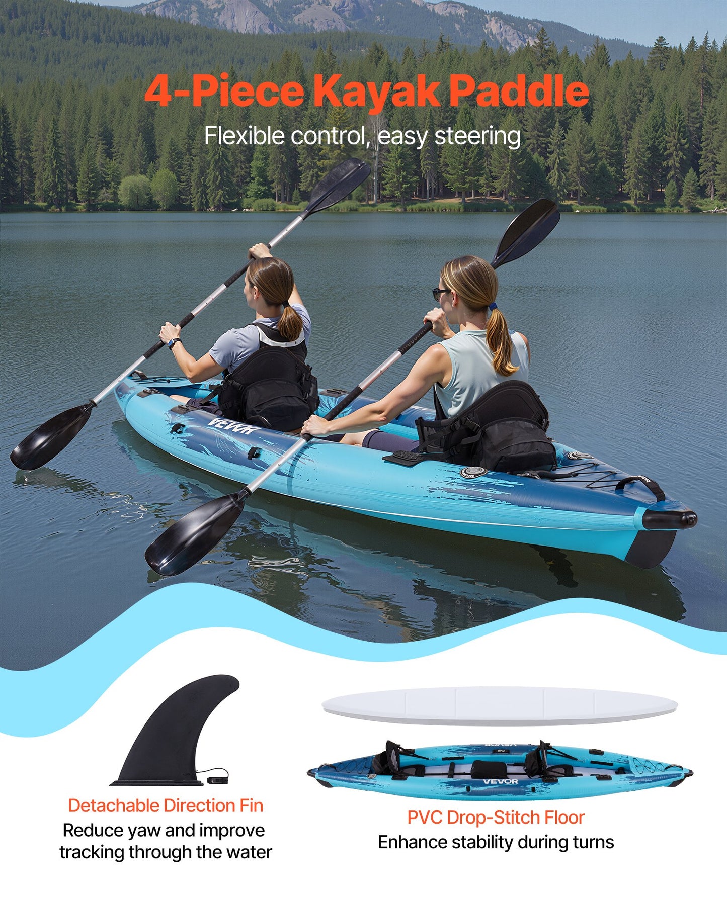 Inflatable Kayak for 2 Persons - 700LBS Capacity, Puncture-Resistant with Paddles and Pump