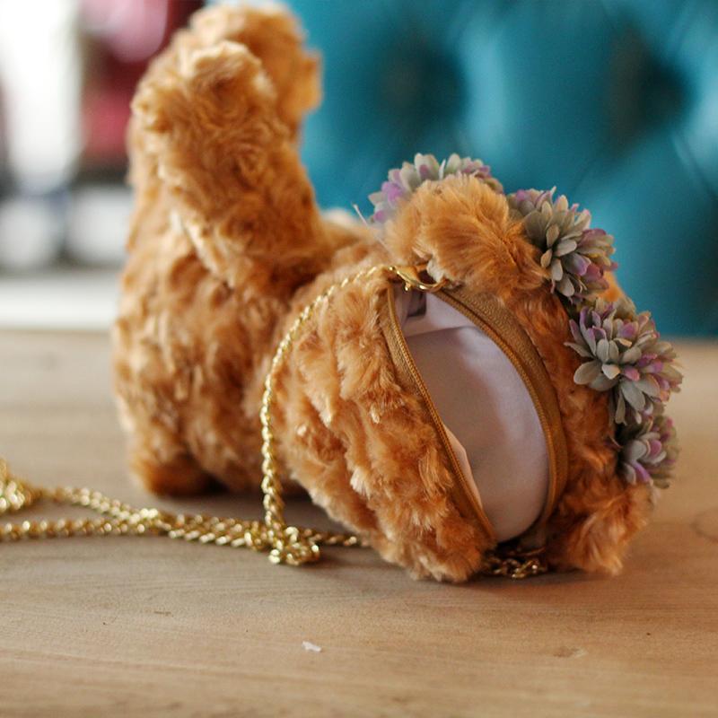 Cute Plush Bear Bag Backpack with Chain - Japanese Velvet Storage Accessory