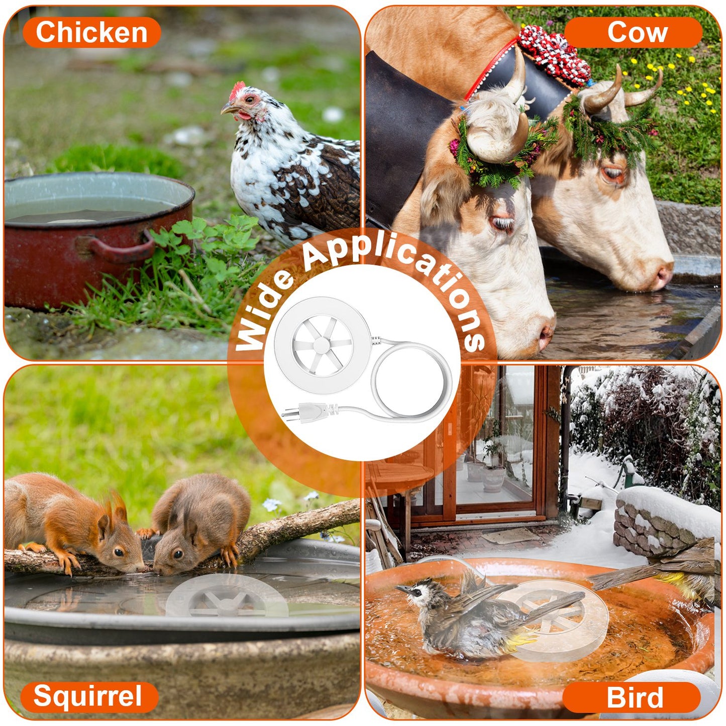 Outdoor Bird Bath Heater with Thermostat - Winter Water Deicer, Waterproof Aluminum