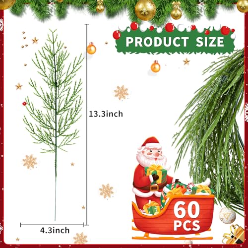 60 Pieces Artificial Pine Branches for Christmas Decoration