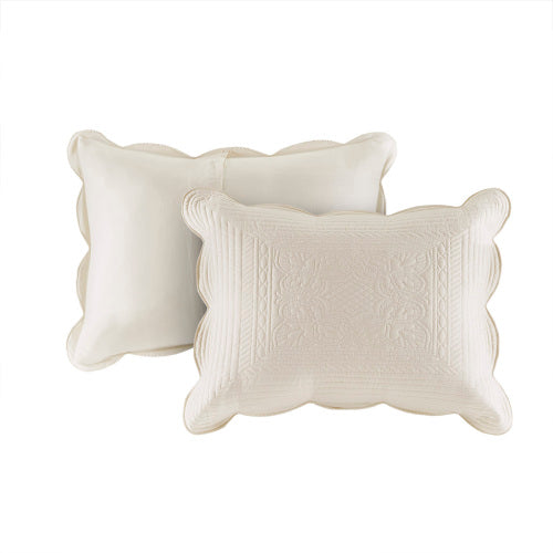 3 Piece Reversible Scalloped Edge Quilt Set - Cream, King/Cal King