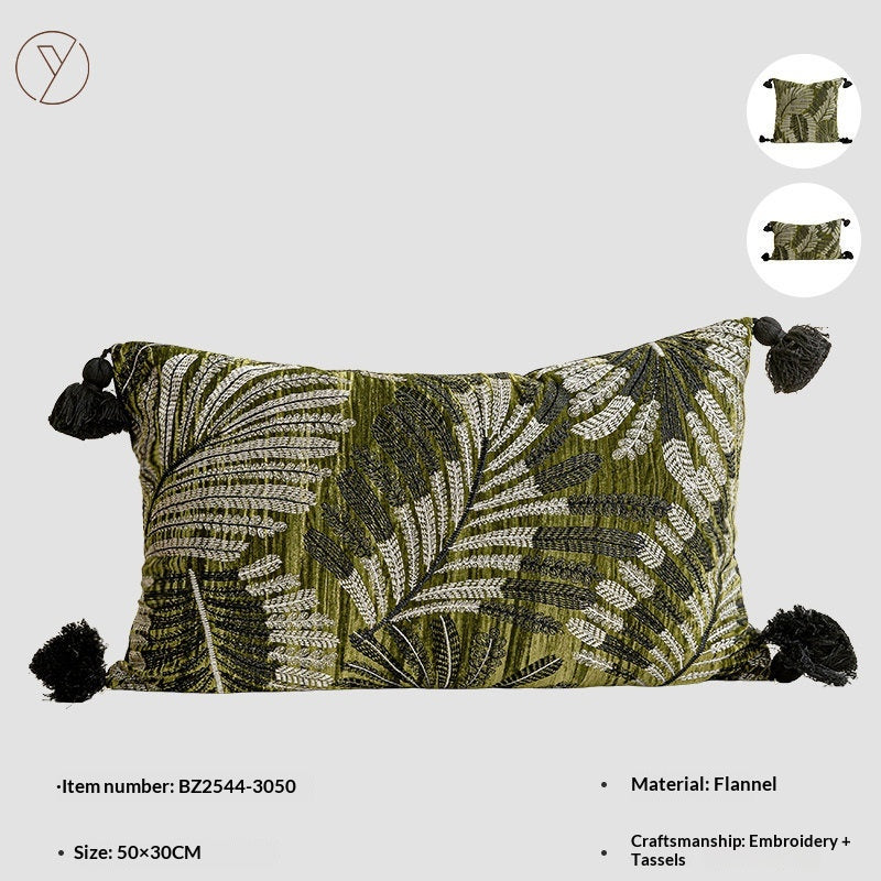 Luxury Velvet Throw Pillow with Embroidered Leaf Pattern - 45x45cm & 30x50cm