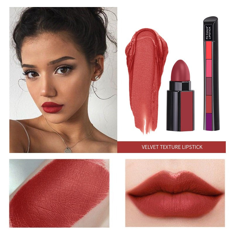10-Color Matte Velvet Lipstick Set - Long Lasting 5-in-1 Makeup Kit