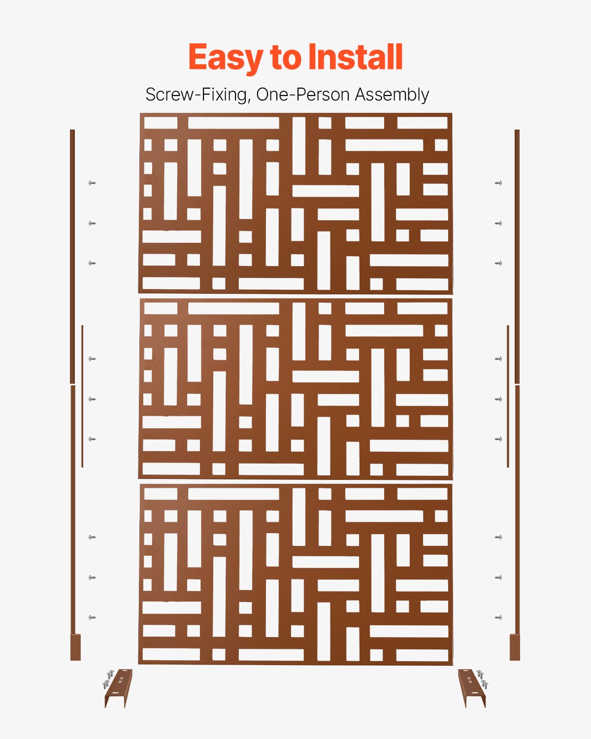 Outdoor Metal Privacy Screen 47x76 Inches for Patio Garden Brown