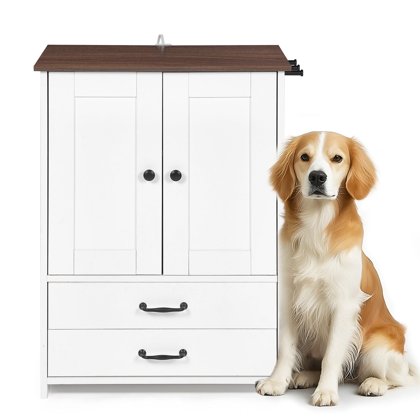 Dog Feeding Station, Double Door Locker With 2 Adjustable Bowls, 3
