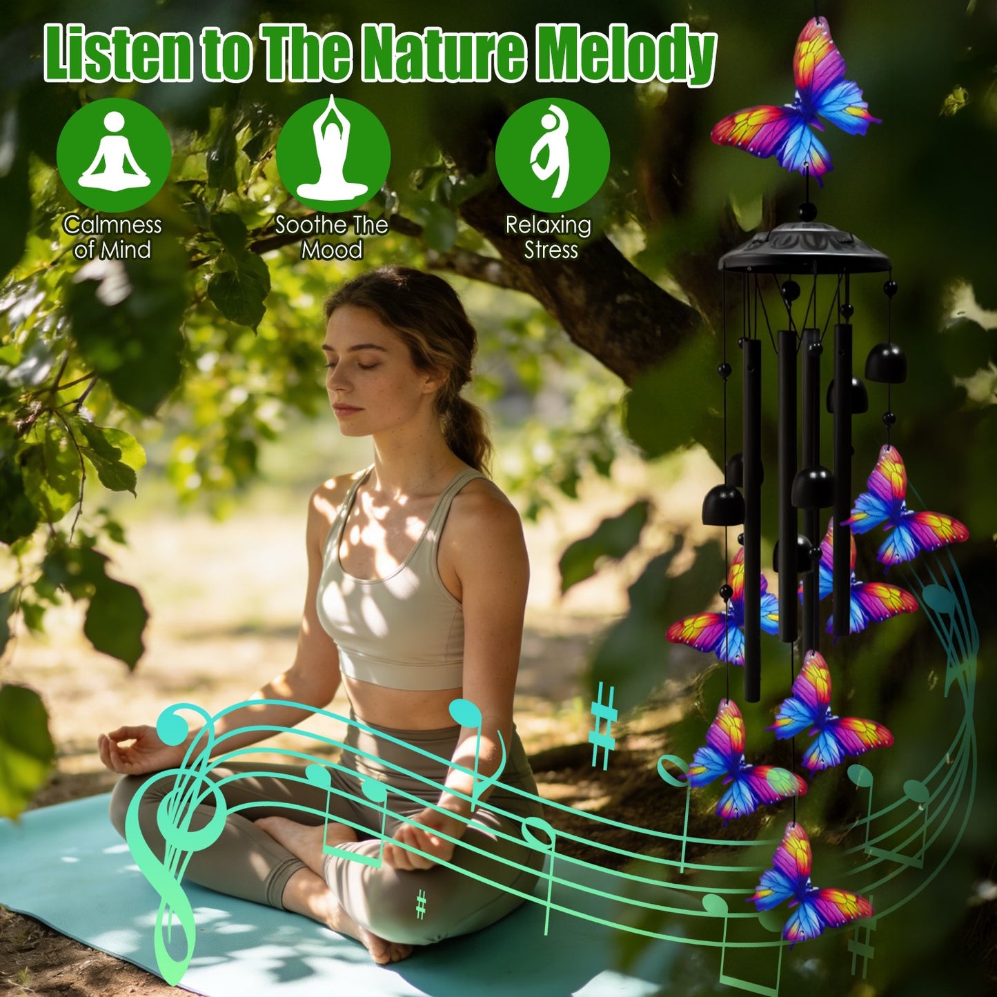 Outdoor Metal Wind Chimes with Aluminum Tubes for Garden Yard Patio Decor - Butterfly & Hummingbird Variants