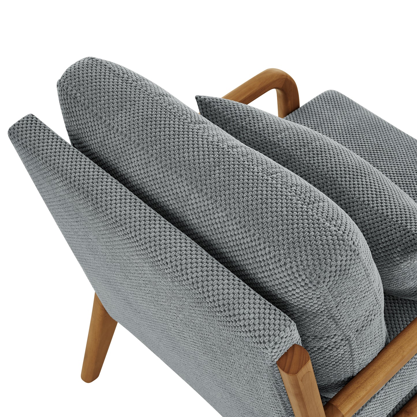 Mid-Century Modern Wooden Lounge Chair - Light Gray Upholstery