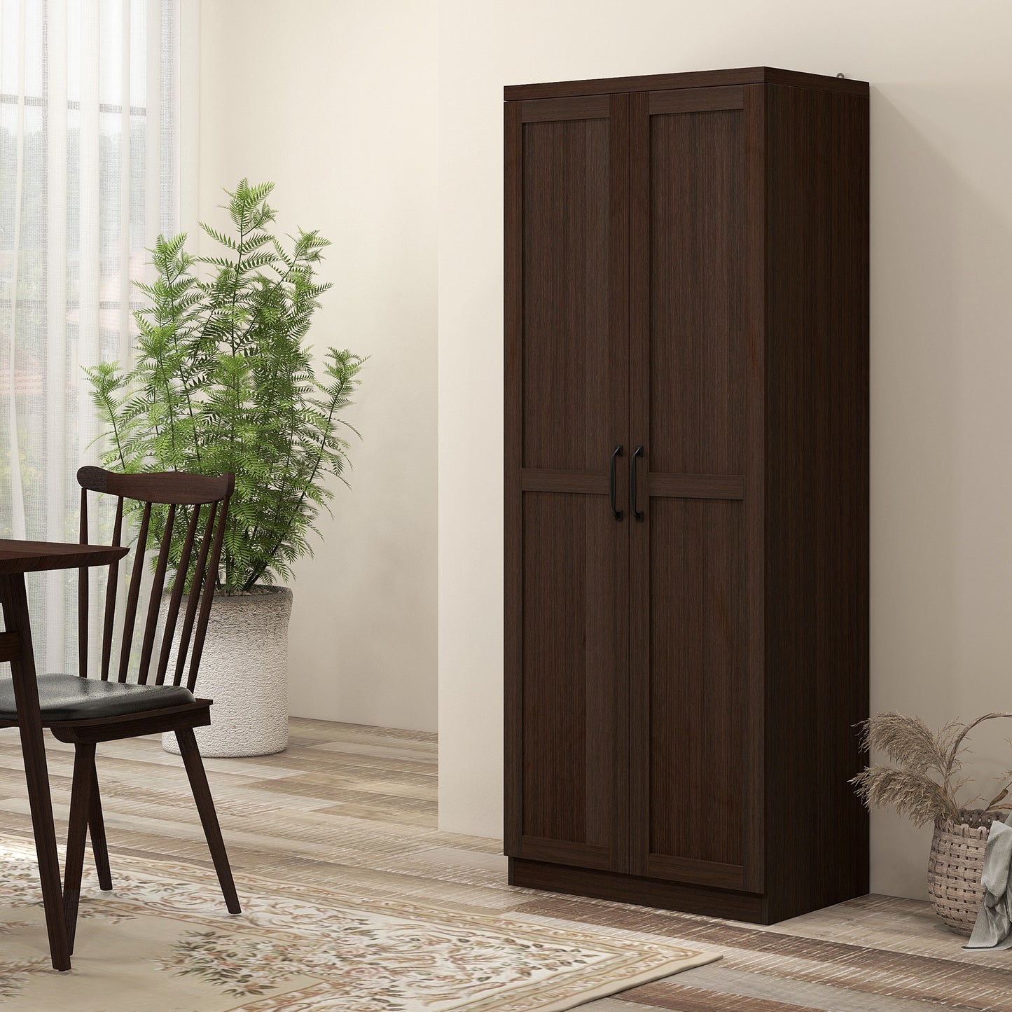 63" Freestanding Kitchen Pantry with Adjustable Shelves - Cinnamon Cherry