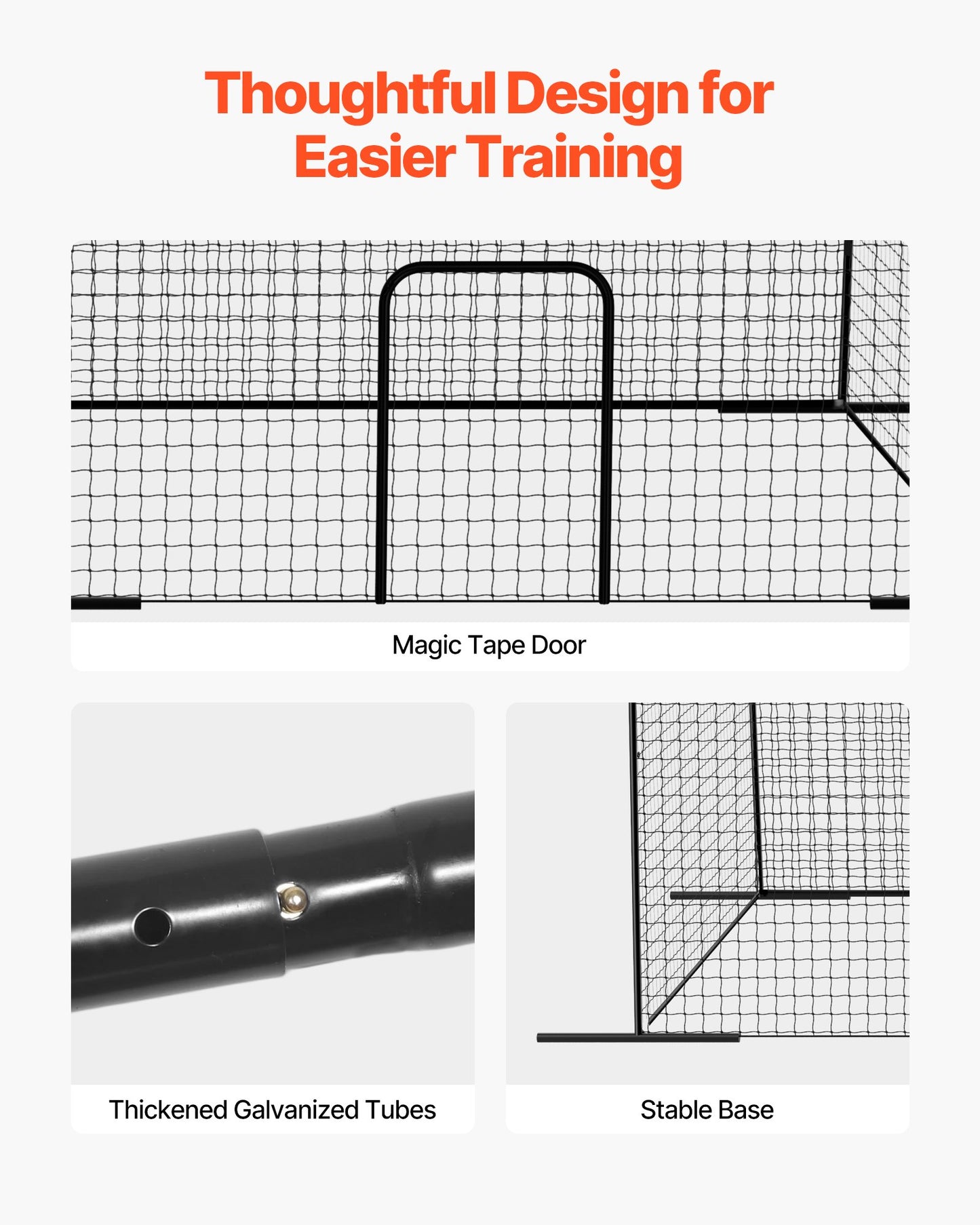Portable Baseball Batting Cage 39.4x12.1x10.2 ft with Heavy-Duty Net & Steel Frame