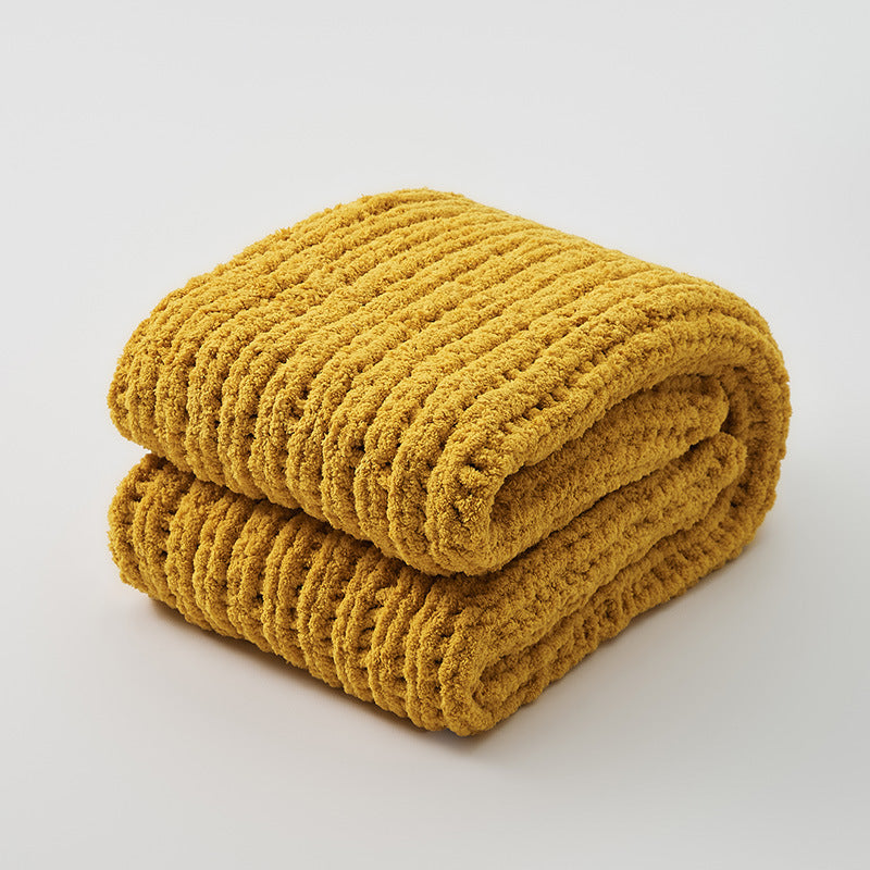 Solid Color Knitted Fluffy Blanket - Cozy Home Bedding & Sofa Throw