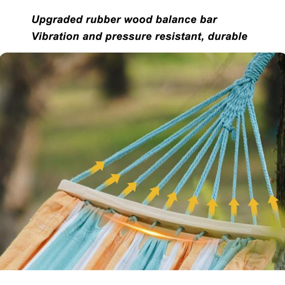 Portable Single Hammock with Wooden Spreader Bar - Max Load 500LBS