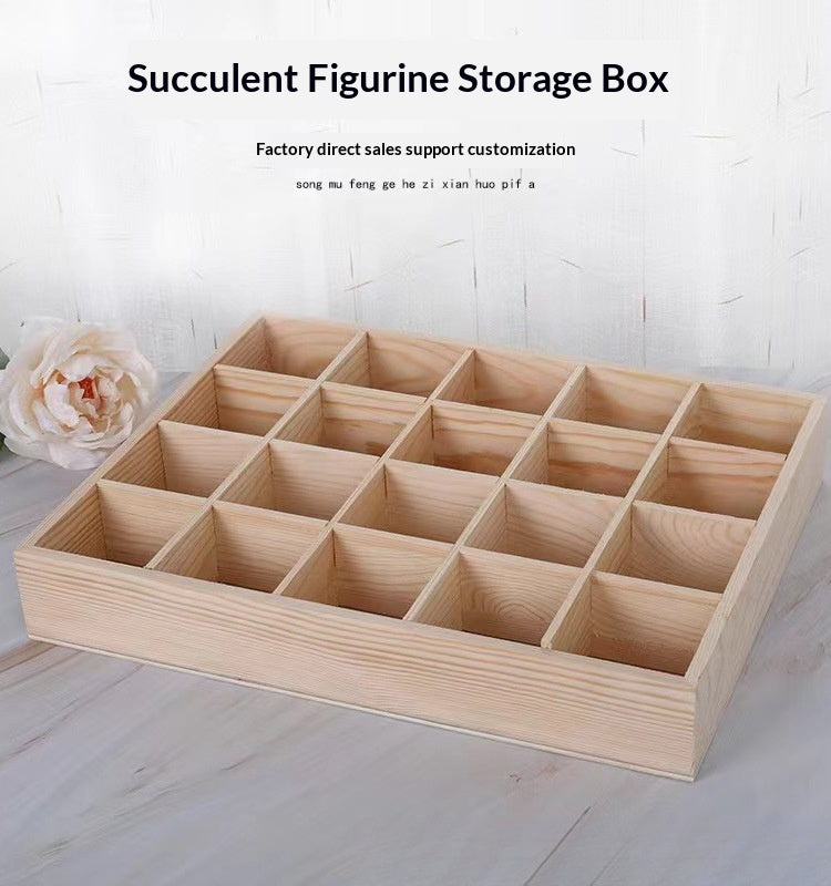 Wooden Storage Box with 20 Compartments - Checkered Grid Home Organizer