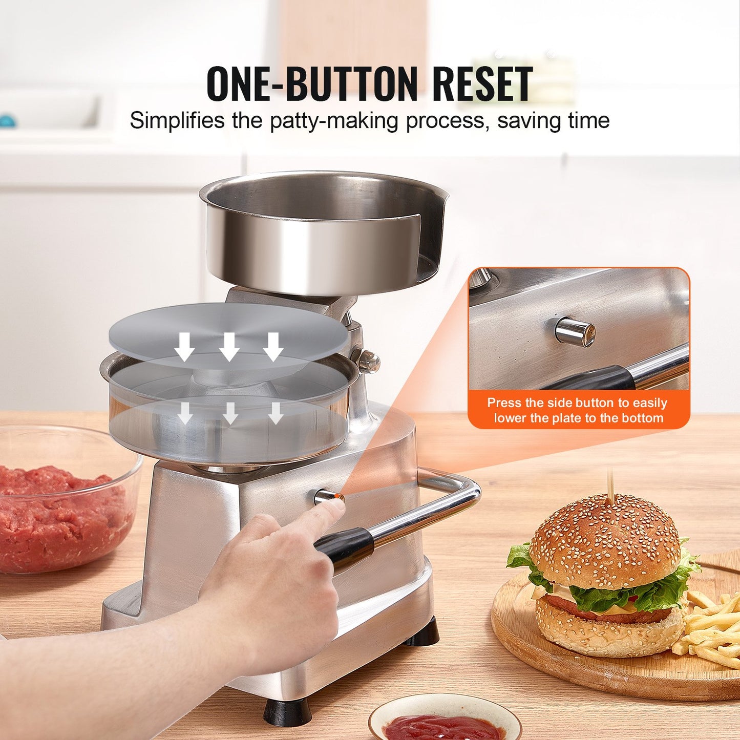 Heavy Duty Hamburger Patty Maker - 6 Inch Stainless Steel Press