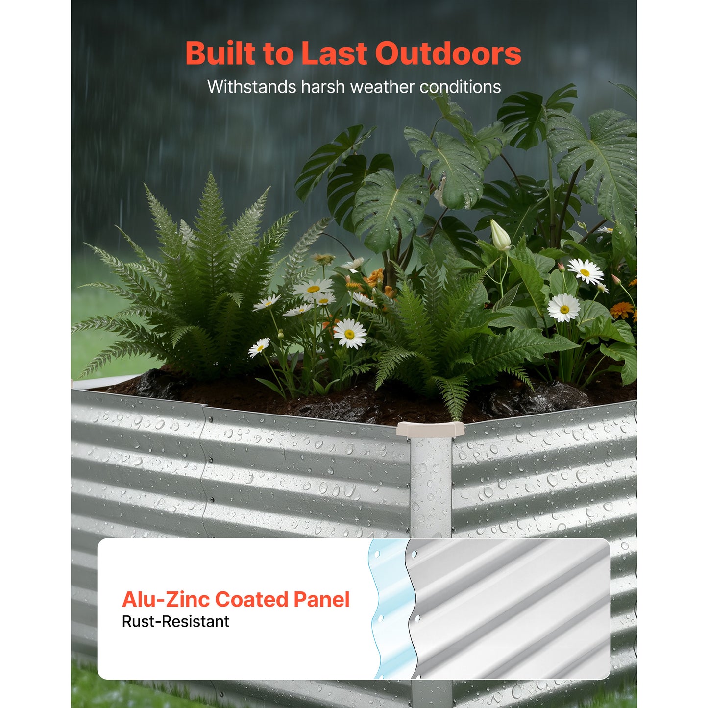 Galvanized Raised Garden Bed 8x4x2 ft Outdoor Metal Planter Box Kit - Rustproof