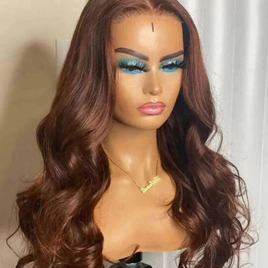 Chocolate Brown Body Wave Human Hair 4x4 Lace Closure Wig - 150% Density