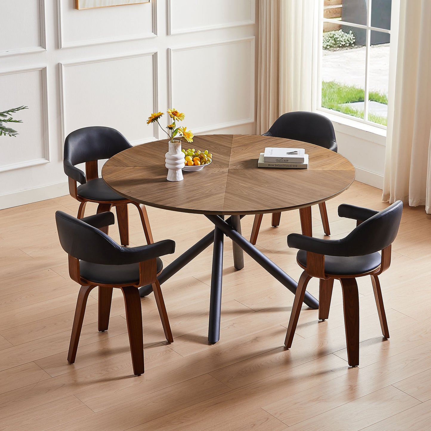 53.14'' Round MDF Coffee Table with Metal Cross Legs - Walnut