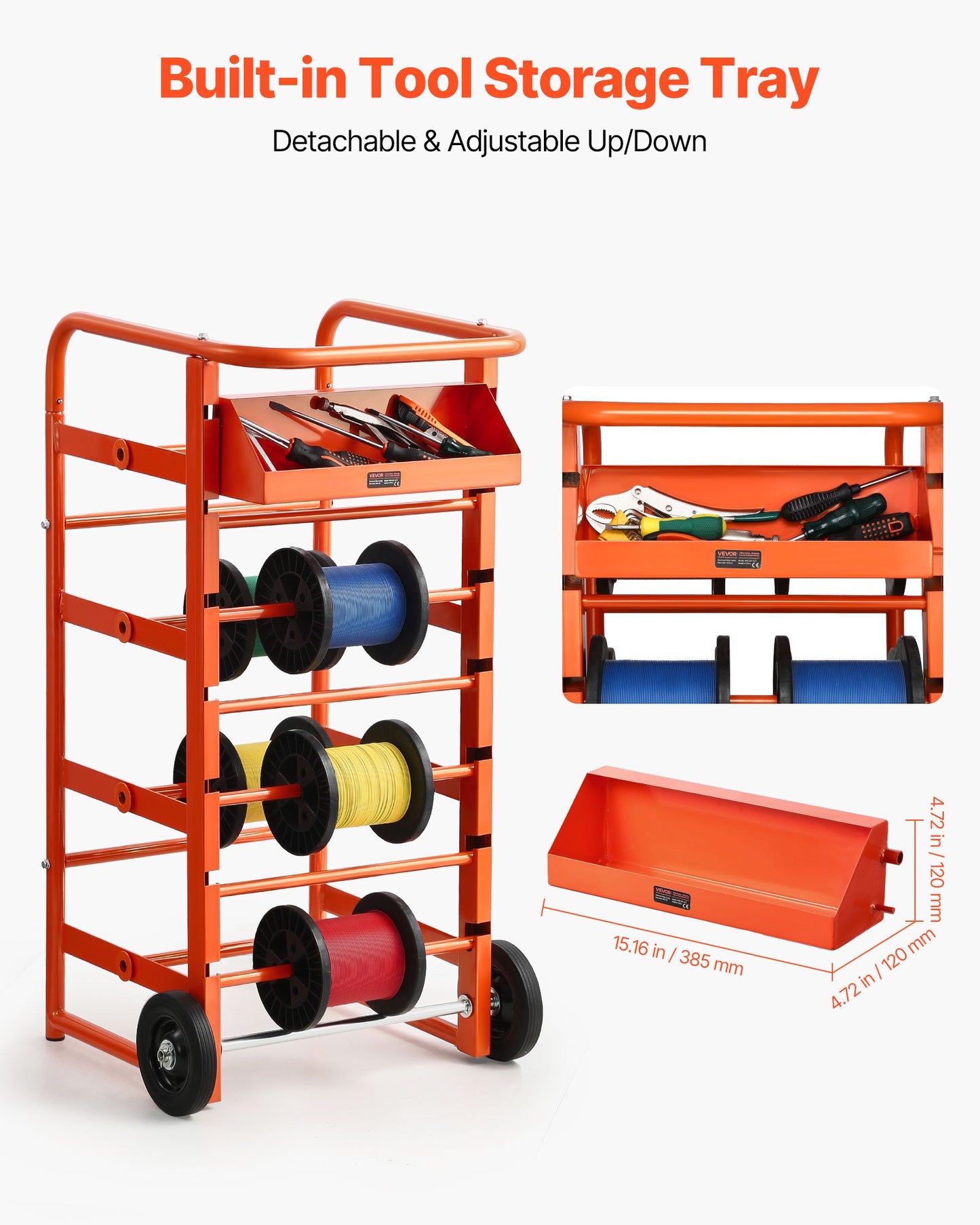 Wire Spool Rack with 11 Rods Cable Organizer Heavy Duty Storage Cart