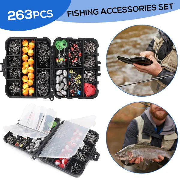 263-Piece Outdoor Fishing Tackle Set with Pliers and Storage Box