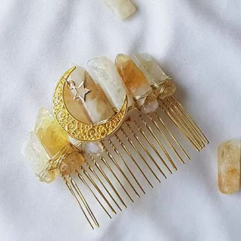 Natural Topaz Crown Hair Band Moon Hair Accessory Handmade Jewelry