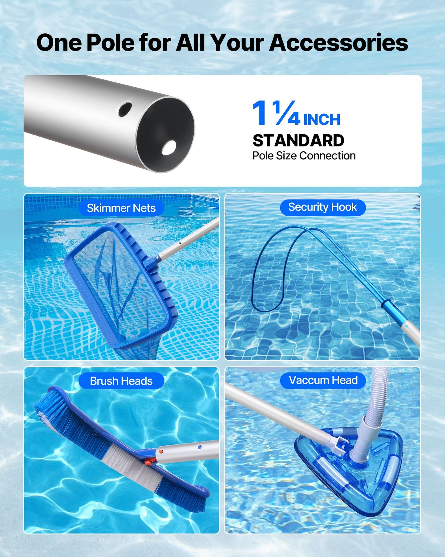 Telescopic Pool Pole 3.4 to 15 Ft Aluminum Alloy Twist Locking for Skimming & Cleaning